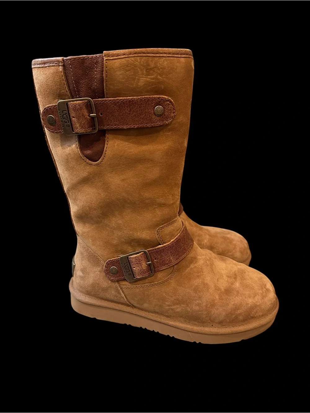 UGG Sutter Mid-Calf Boots Women’s US 6 Tan Suede Buckle Faux Shearling Lined